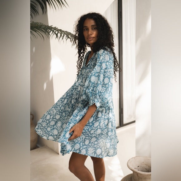 NWT-Arctic Blue Floral Boho Dress - Picture 7 of 8